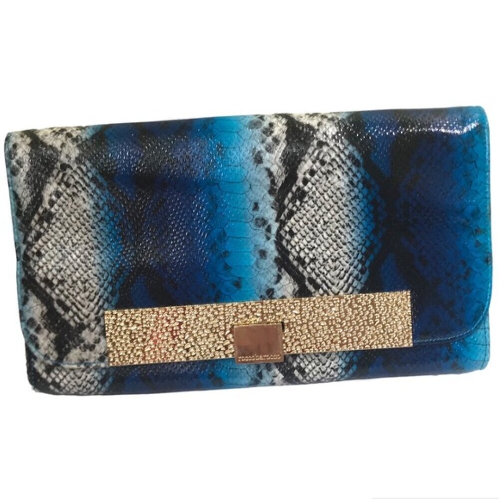 Roccobarocco NEW Clutch Bag Animal Snake Print Large Shoulder Purse Logo Vegan